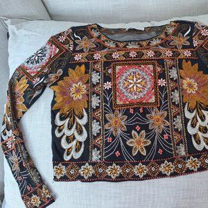 Zara Woman Premium Denim Collect Embroidered and Beaded shirt
